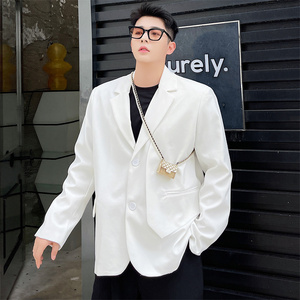 韩国ins网红白色小西装男简约通勤风设计感帅气发型师西服外套潮