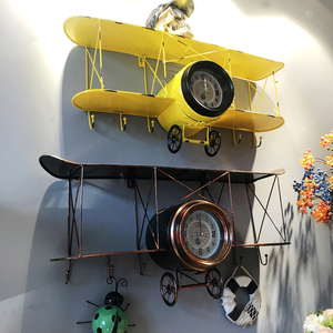 北欧风铁艺个性飞机造型壁挂客厅咖啡厅置物架壁饰挂钟创意装饰