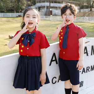 六一中国风红色衬衫班服小学生幼儿园校服五角星合唱表爱国演出服