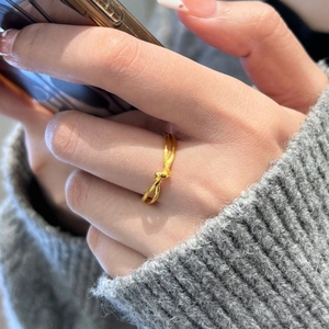 纽带结节戒指女款可调节结绳打结18K金指环小众设计高级感食指戒