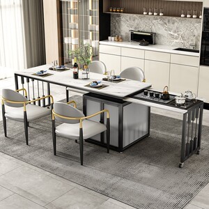 新中式轻奢岛台餐桌一体两用现代简约岩板餐桌客厅家用餐桌椅组合