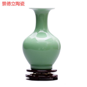 蓝玉陶瓷花瓶摆件景德镇影青釉仿古瓷器高档古典客厅装饰品工艺品