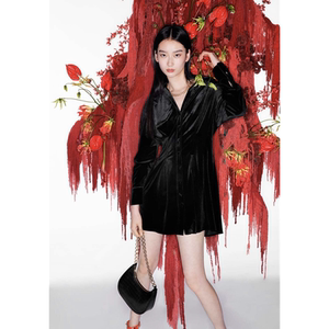 zara 春夏新款 女装 v领天鹅绒衬衫衣式收腰连衣裙 02113864800