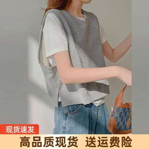 韩版洋气时尚叠穿卫衣马甲女夏季设计感小众宽松外搭开叉短款背心