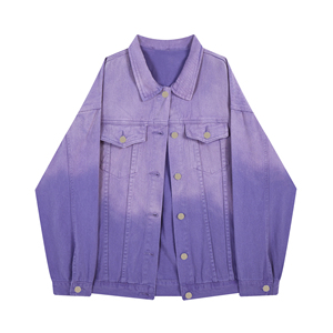 mattuclb 紫色牛仔外套女春秋款韩版休闲宽松渐变设计感小众夹克