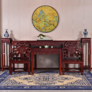 农村堂屋中堂六件套条案供桌家具中式仿古实木菠萝格四八仙桌组合