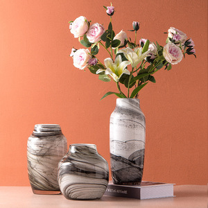 新中式水墨创意花瓶摆件家居插花客厅电视柜仿真花彩绘玻璃装饰品