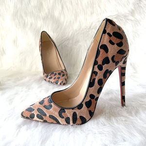 夜店女鞋性感马毛豹纹12cm超细跟恨天高走秀派对女男生可穿的高跟