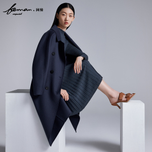 珂曼女装2020秋冬新款显瘦休闲宽松单排扣中长款羊毛双面大衣女