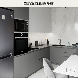 欧雅尊整体橱柜定制小户型高级灰进口岩板l型简约厨房定做石英石