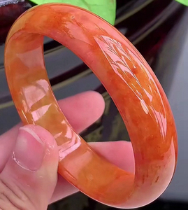 缅甸新款冰糯种大红色红翡贵妃宽边手镯圈口55-56鉴定a货翡翠玉镯