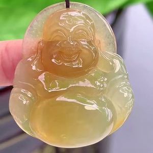 缅甸新款冰种全黄色黄翡笑佛大肚弥勒佛公吊坠鉴定天然老翡翠挂坠