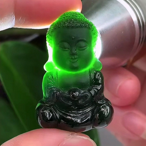缅甸新款冰糯种墨绿色透绿墨翠宝宝佛小吊坠鉴定天然老翡翠玉挂坠