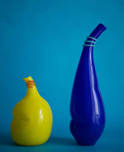 克莱因蓝黄色花瓶外贸出口手工玻璃不规则异形花器个性软装摆件