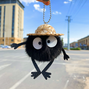 网红水貂毛小煤球汽车钥匙扣挂件可爱毛绒黑煤炭灰尘精灵包包挂饰