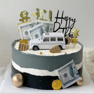 纸币白色奔驰汽车六八十寸网红创意仿真蛋糕模型生日模具橱窗样品