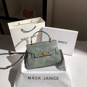 MackJanice经典百搭高级感墨绿色手提包包女2024新款单肩斜挎包
