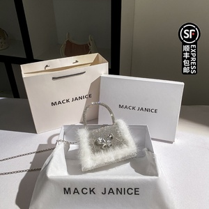 MackJanice小众高级感镶钻毛毛包包女2023秋冬新款链条斜挎手提包
