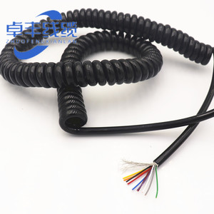 10芯屏蔽弹簧线电缆12芯带屏蔽弹簧螺旋拉伸电线径6MM信号弹簧线