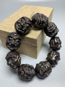 古玩古董旧货真品纯手工雕刻骨雕骨制品牛角仿犀牛角雕刻罗汉手串