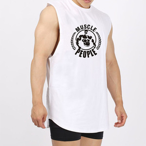 肌肉无袖男白色运动宽松训练上衣骚坎肩撸铁健美健身衣服背心