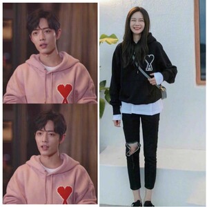 ami卫衣肖战沈梦辰同款刺绣爱心桃心a字母宽松休闲情侣连帽衫套头