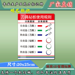 刀具砧板分类使用规则标牌厨房标识牌幼儿园食堂4d管理标准提示牌