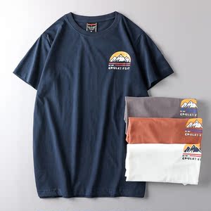 外贸尾单男剪标阿美咔叽美式街头t恤衫短袖纯棉磨毛出口半袖上衣