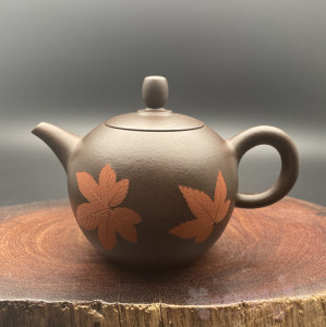 包邮 陆羽茶艺 台湾手拉胚名家 陈政岚 枫叶壶 紫砂壶