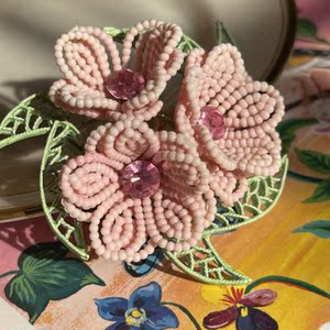 vintage中古着首饰重工串珠胸针胸花清爽配色国内现货实拍女配饰