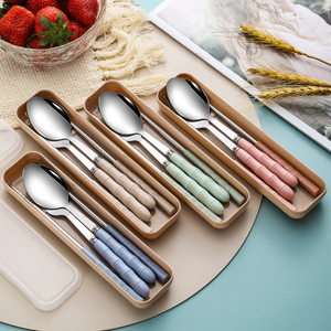 筷子勺子套餐便携餐具三件套不锈钢叉子食品级单人学生专用收纳盒