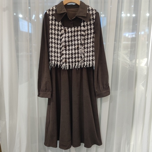 摩登风暴2171秋冬新款女装长袖衬衫裙时尚小香风马甲两件套连衣裙