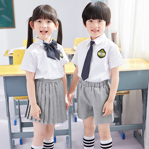 幼儿园园服夏韩版儿童短袖套装小学生英伦风校服套装男女童合唱服