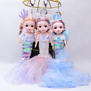 新款精品美人鱼公主芭比娃娃小挂件女孩塑料玩具包包饰品书包挂饰