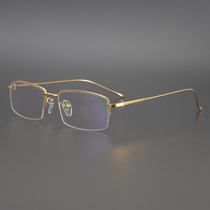 24k金进口纯钛眼镜框超轻商务金色 男半框眼镜架近视防蓝光防辐射