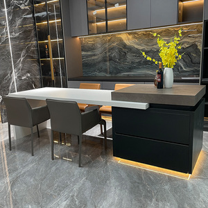 岩板岛台餐桌一体家用定制厨房哑光桌面餐台面小户型可伸缩中岛台