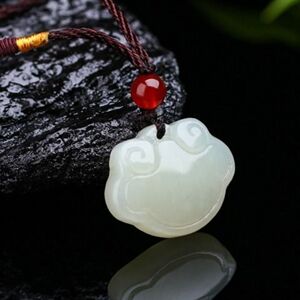 拍卖正品和田玉白玉吊坠同心锁长命锁可爱男女福锁挂件玉佩附证书