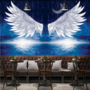 3d立体定制天使之翼翅膀健身房壁画餐厅网吧壁纸酒吧星空羽毛墙纸