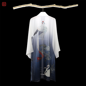 改良汉服男披风夏季薄纱罩衫帅气男女同款仙气飘逸古风印花开衫