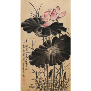 名家启功花鸟字画三尺精品书画纯手绘水墨荷花名人写意国画收藏