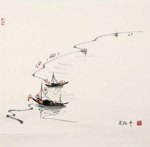 名家吴冠中山水国画四尺斗方字画江南水乡纯手绘抽象名人书画收藏