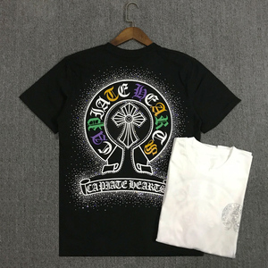 欧美潮牌梵文马蹄十字架短袖t恤女装印花烫钻宽松男情侣学生半袖