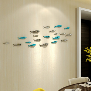 创意家居客厅餐饮馆店墙面装饰电视沙发背景墙壁饰电镀小鱼3D贴饰