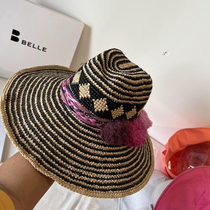 墨西哥手工拉菲草遮阳帽沙滩帽黑色出游爵士帽度假太阳帽设计师款