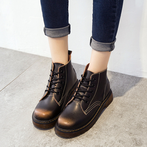 靴子新款短筒女鞋真皮百搭软底马丁靴牛皮低跟学生短靴米可菠萝126