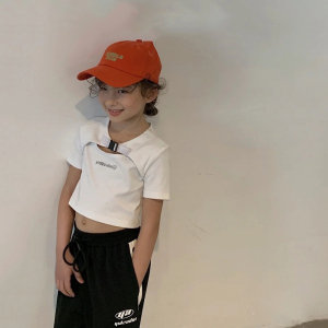 00107人付款淘宝短款~女童高腰t恤长袖春秋露肚脐春装韩版纯棉白色