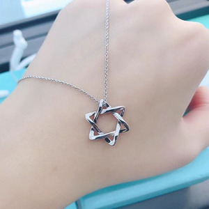 tiffany项链蒂芙尼六芒星吊坠925银六角镂空星星锁骨链女甜美叮叩