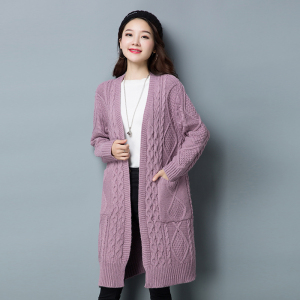 春秋新款针织开衫女中长款韩版宽松大码时尚百搭毛衣外套羊毛大衣