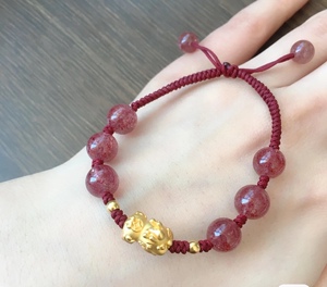 貔貅3d硬草莓晶水晶手链红绳编织本命年手串