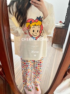我是原田小女孩~CherryBomb秋宽松舒适原田卡通卫衣T恤睡衣睡裤